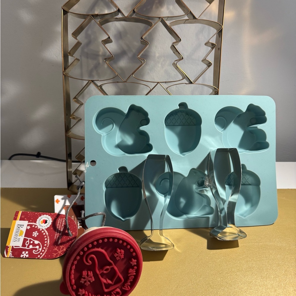 Baking Bundle: Tree & Champagne Cookie Cutter, Fall Mold, & gnome stamp